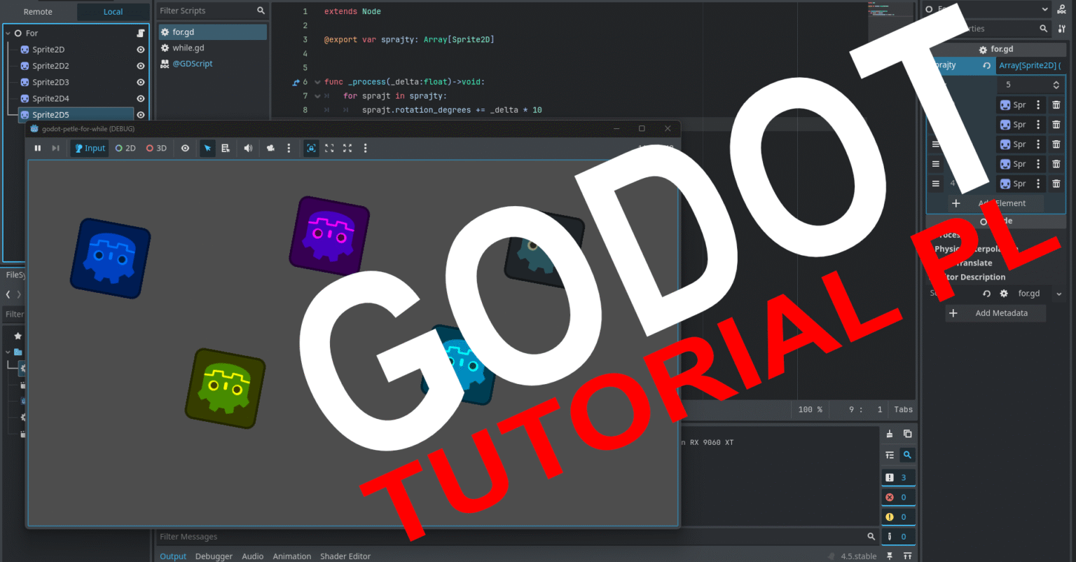 Podstawy GDScript – część 6 – pętle for i while (Godot tutorial po ...